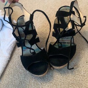 cute strapy black wedges; women’s 6; worn once great condition